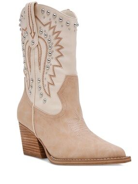 Dolce Vita contract stitch studded cowboy boots sand beige
